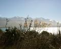 overlooking snowy mountains