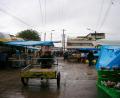 market in the rain